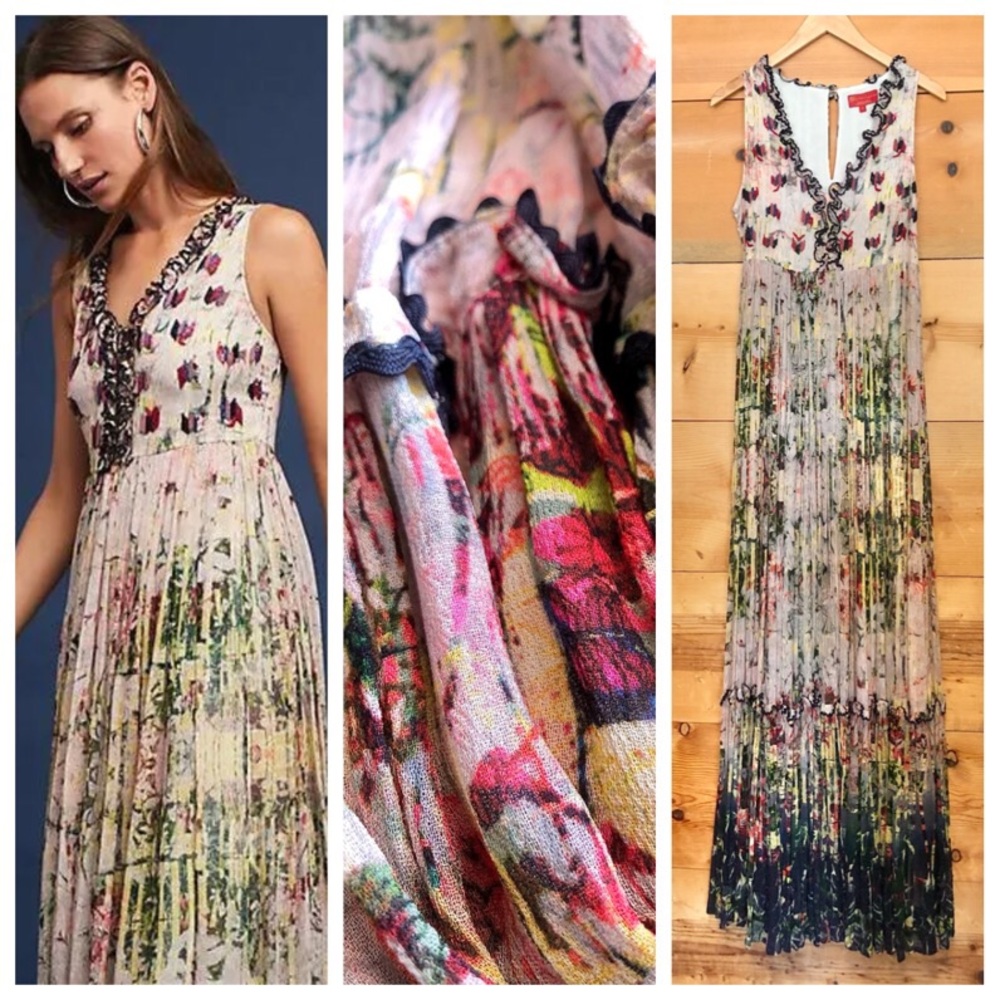 Anthropologie Bhanuni by Jyoti Cydney tiered maxi dress boho sleeveless hi neck